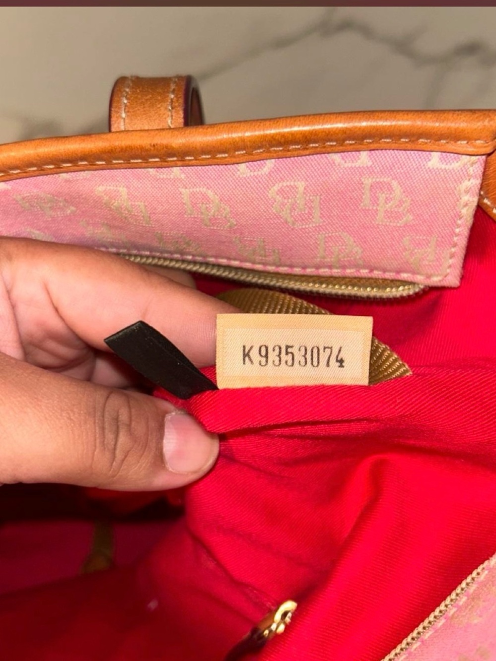 Dooney & Bourke Pink Canvas Tote with Tan Leather Trim - Picture 10 of 11